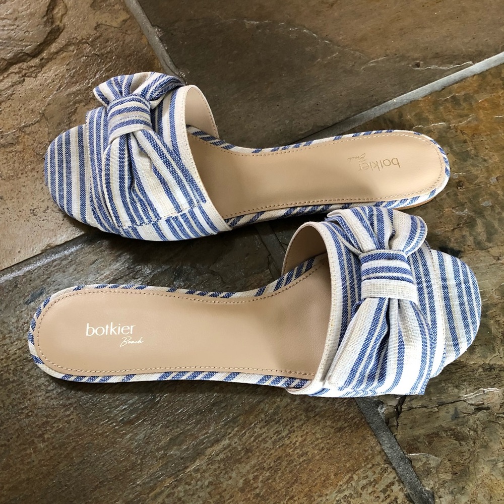 🍃💕NIB Botkier New York Striped Beach Bow Slides - Picture 3 of 12